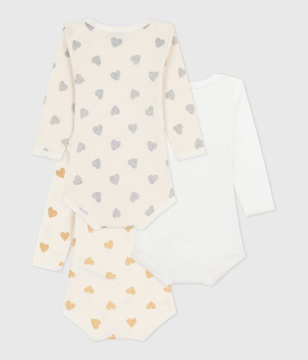 Setje van katoenen babybody's met lange mouw en glitterende hartjesprint multicouleur