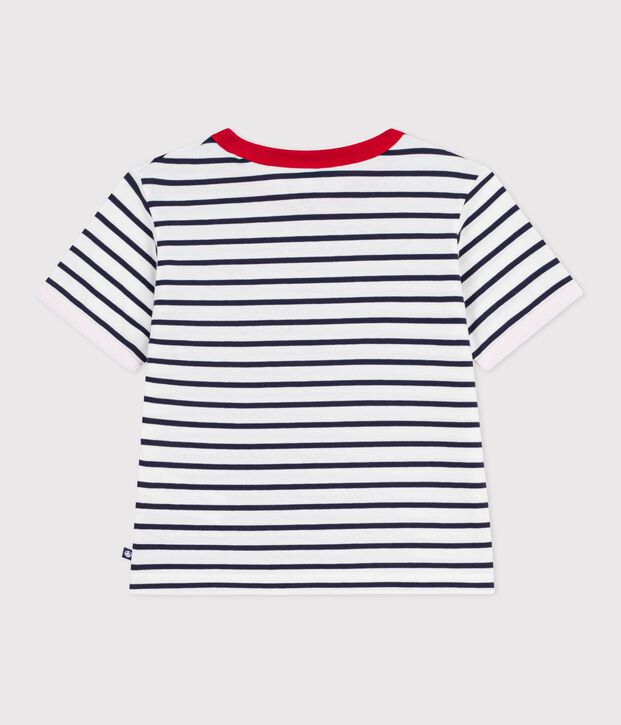 Katoenen kinder-T-shirt met korte mouw en streepjes wit/blauw