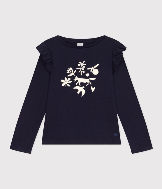 T-shirt met lange mouwen uit katoen voor meisjes blauw SMOKING