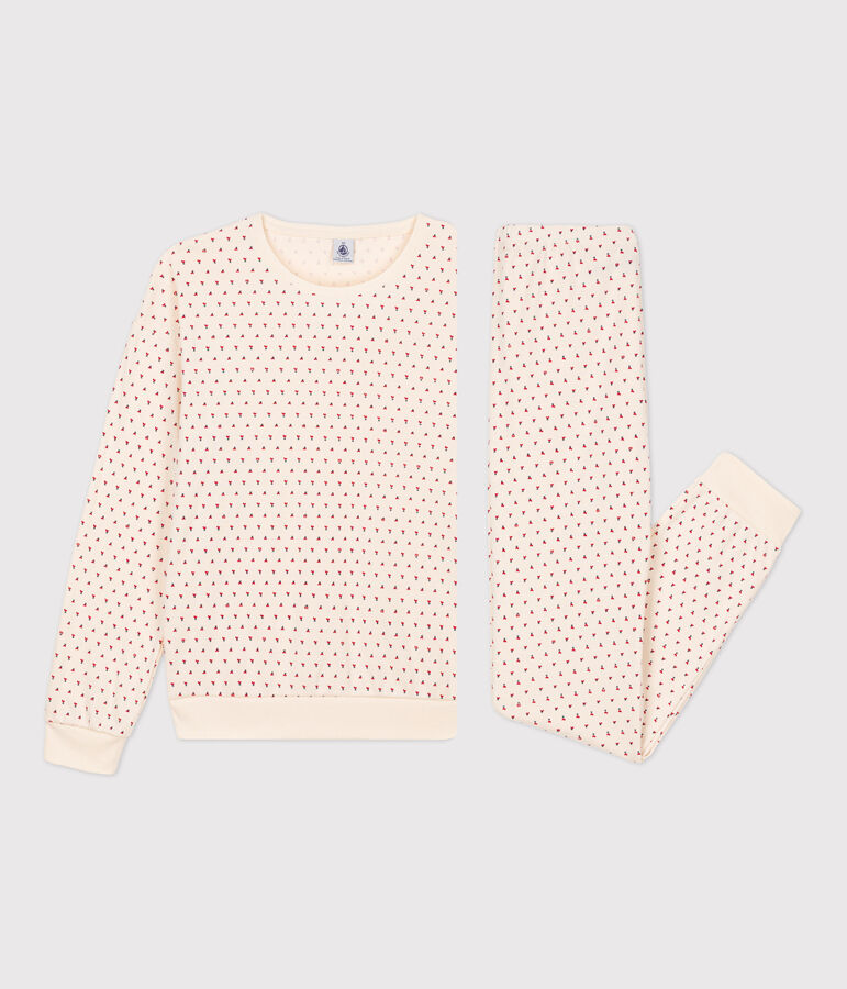 Pyjama femme en coton &eacute;cru/multicouleur