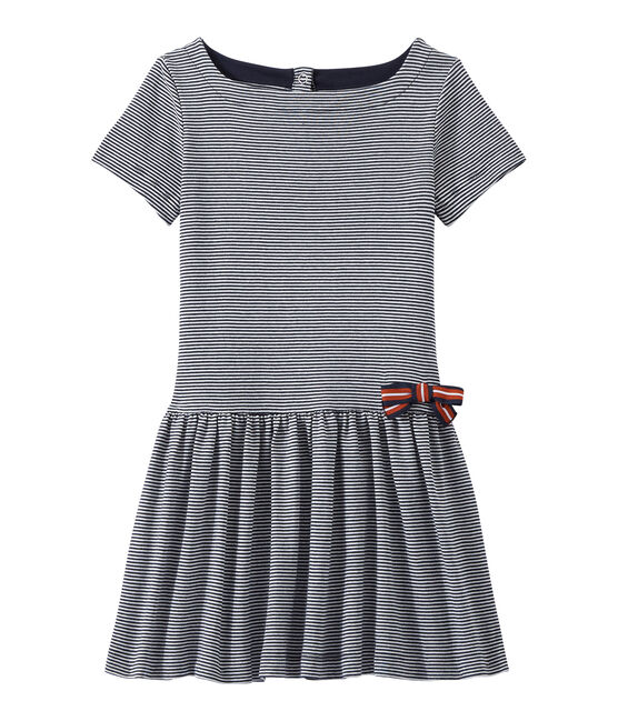 Meisjesjurk met milleraies-strepen blauw SMOKING/wit LAIT