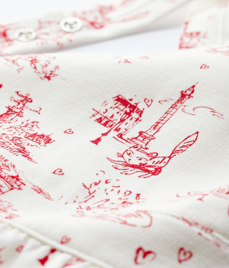 Lange molton tuinbroek voor babymeisjes wit/rood