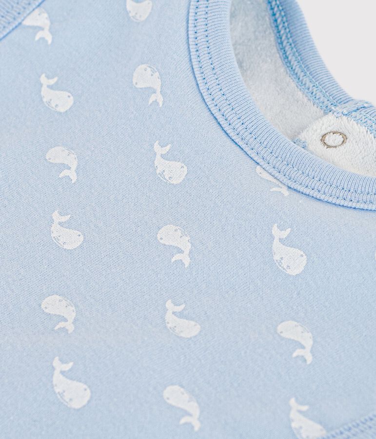 Bavoir naissance en coton imprim&eacute; bleu TOUDOU/blanc MARSHMALLOW