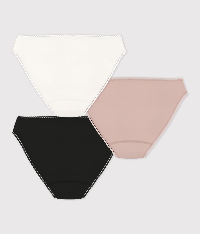 Setje met 3 effen damesslips van katoen en elastaan multicouleur