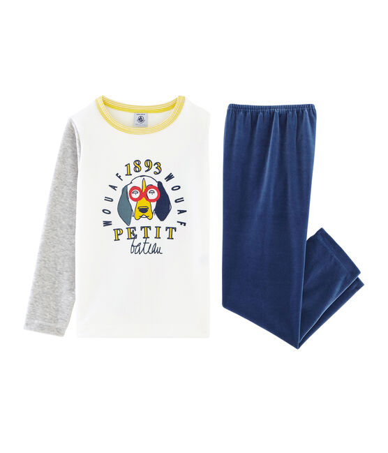 Fluwelen jongenspyjama blauw MEDIEVAL/grijs POUSSIERE/ MULTICO