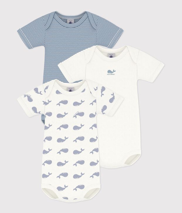 Lot de bodies manches courtes en coton imprim&eacute; baleine b&eacute;b&eacute; multicouleur