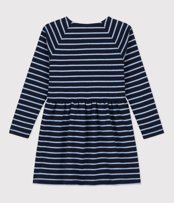 Warme gestreepte katoenen jurk met lange mouwen voor meisjes  blauw SMOKING/ SKY CHINE