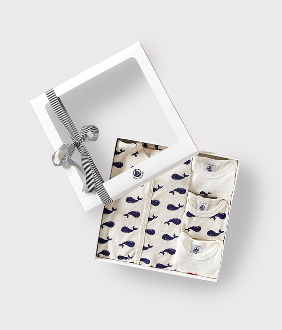 Setje met 1 babypyjama en 3 body's met walvissenprint variante 1