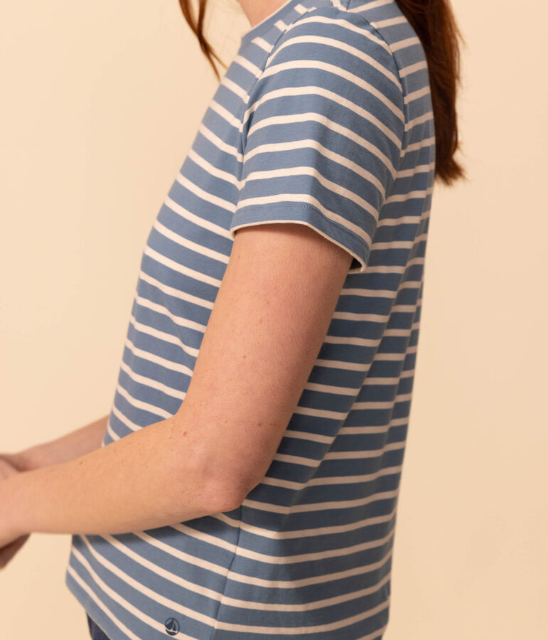 LE DROIT, katoenen T-shirt voor dames met ronde hals blauw/ecru