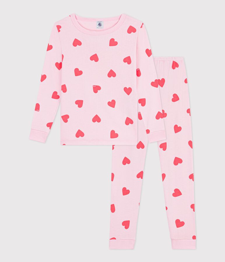 Pyjama tr&egrave;s ajust&eacute; enfant en coton imprim&eacute; c&oelig;urs MARQUISE/ PEACHY