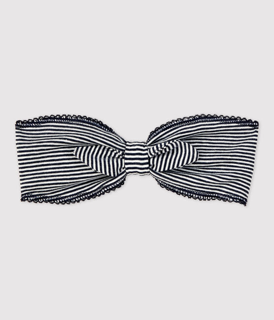 Bandeau bébé marinière en coton biologique. bleu SMOKING/blanc MARSHMALLOW