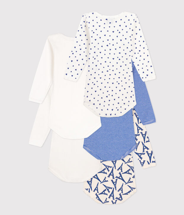 Set van 5 katoenen body's met lange mouwen met Parijs-print multicouleur