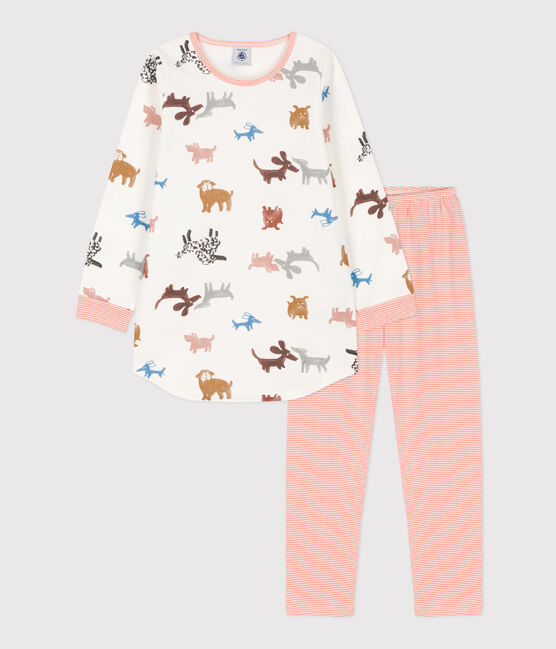 Nachthemd met hondenprint in molton voor meisjes wit MARSHMALLOW/wit MULTICO