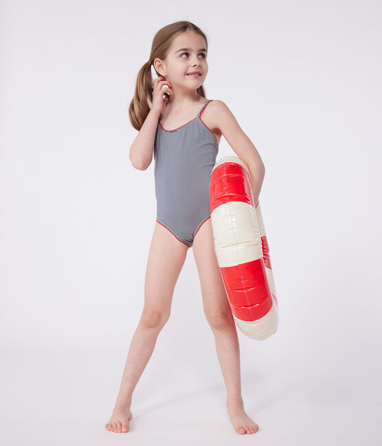 Maillot de bain une pièce enfant à rayures bleu MEDIEVAL/blanc MARSHMALLOW