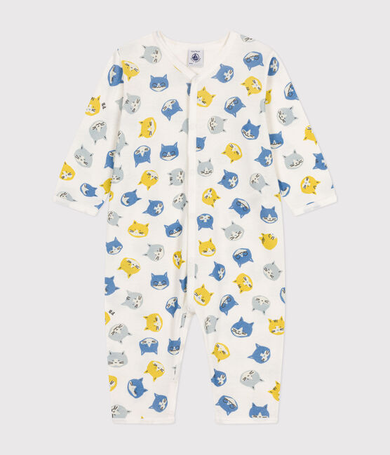 Katoenen babypyjama zonder voetjes wit MARSHMALLOW/wit MULTICO