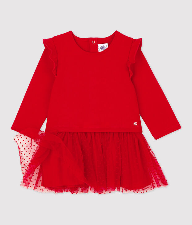 Jurk van molton en tule baby. rood