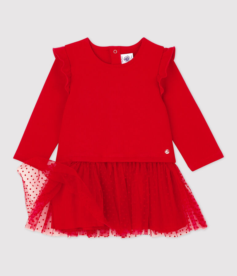 Robe en molleton et tulle b&eacute;b&eacute;. rouge TERKUIT