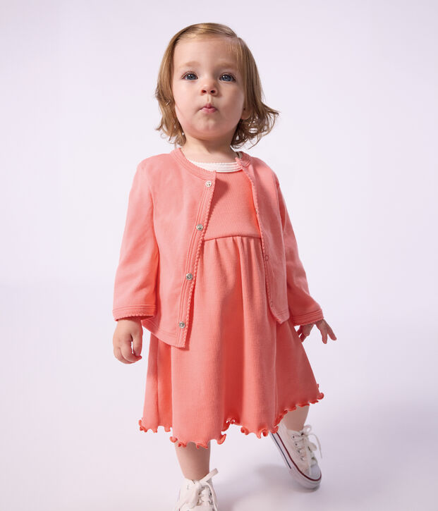 Robe b&eacute;b&eacute; en coton sans manches, unie corail
