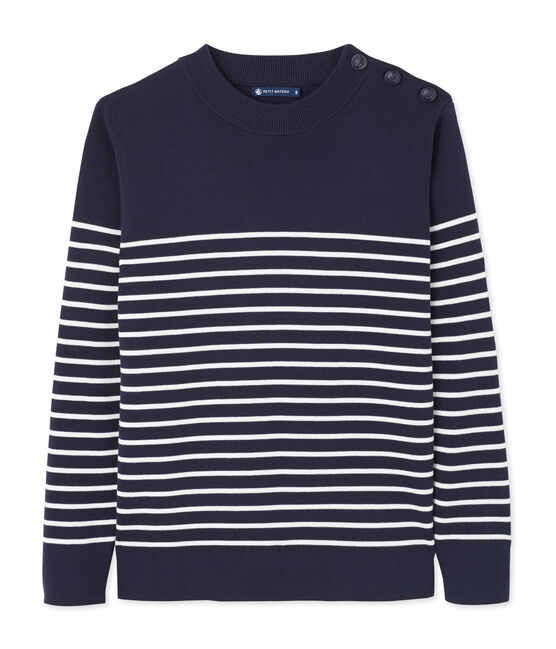 Pull marin homme à rayure placée bleu SMOKING/blanc LAIT