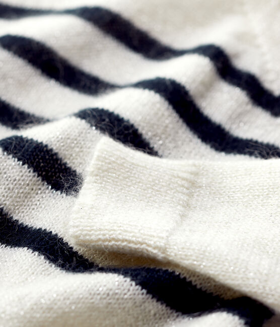 Meisjespull van mohair en katoen wit MARSHMALLOW/blauw SMOKING