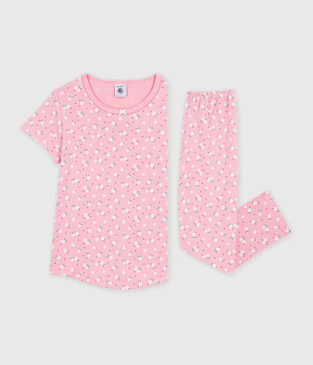 Katoenen kinderpyjama met korte mouw en lange pijpen met print roze/multicouleur