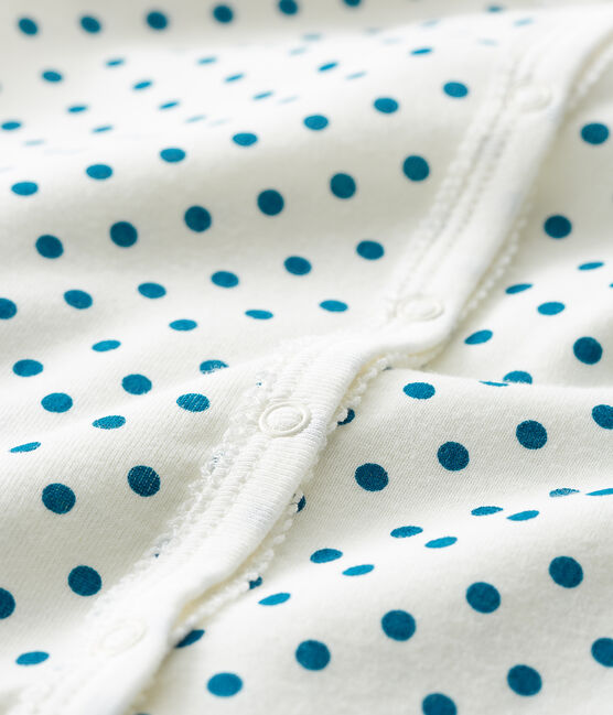 Slaappakje zonder voetjes van ribstof voor babymeisje wit MARSHMALLOW/blauw CONTES