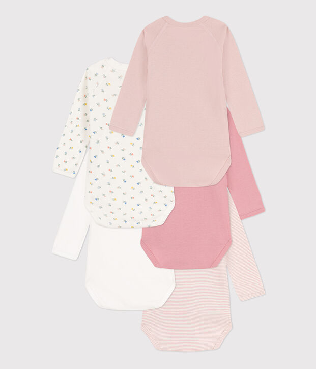 Lot de 5 bodies crois&eacute;s manches longues imprim&eacute;s en coton multicouleur