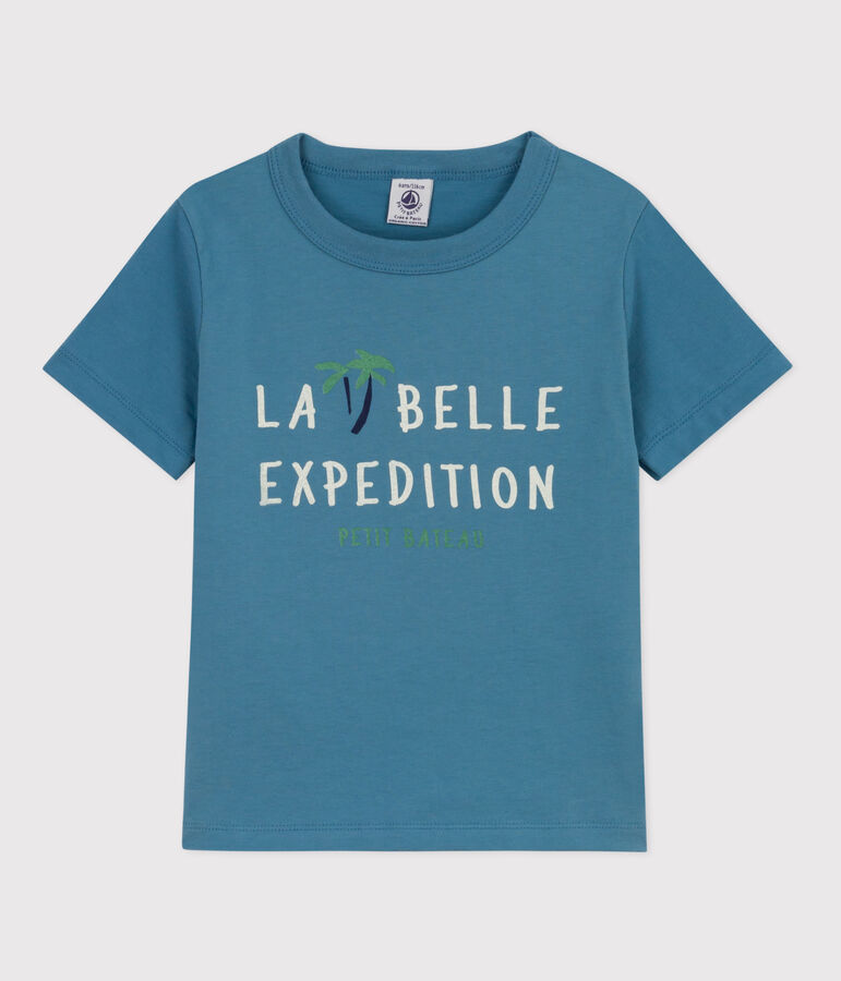 Tee-shirt manches courtes en coton enfant gar&ccedil;on bleu