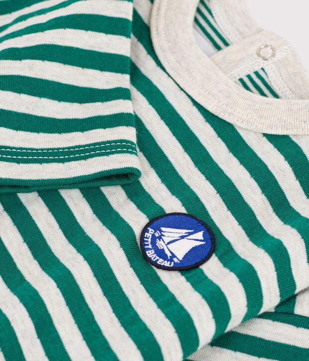 Gestreept T-shirt met lange mouwen in katoen voor baby's groen/beige