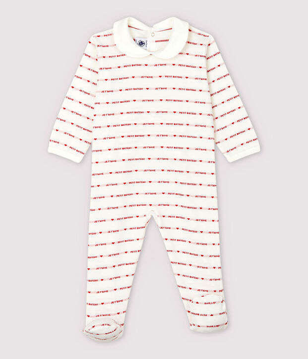 Petit Bateau Je T'aime jacquard babypyjama voor meisjes wit/rood