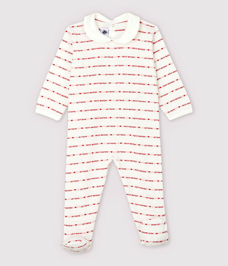 Petit Bateau Je T'aime jacquard babypyjama voor meisjes wit/rood