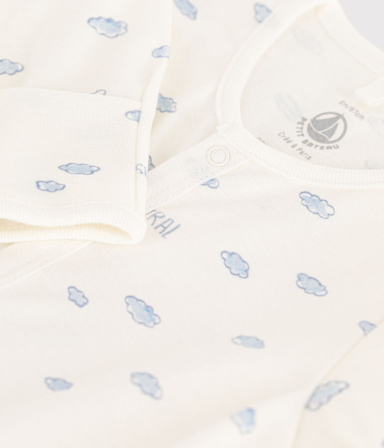 Combisac imprim&eacute; en coton blanc/bleu