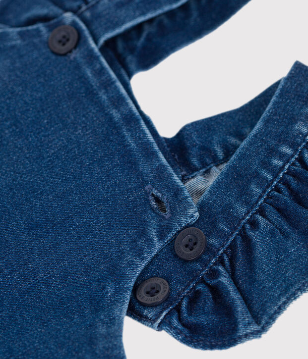 Babysalopette met lange pijpen van spijkerstof en elastaan met ruches blauw