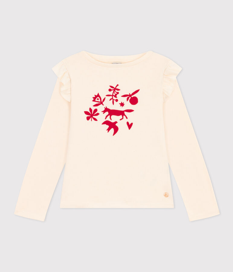 Tee-shirt manches longues en coton enfant fille &eacute;cru