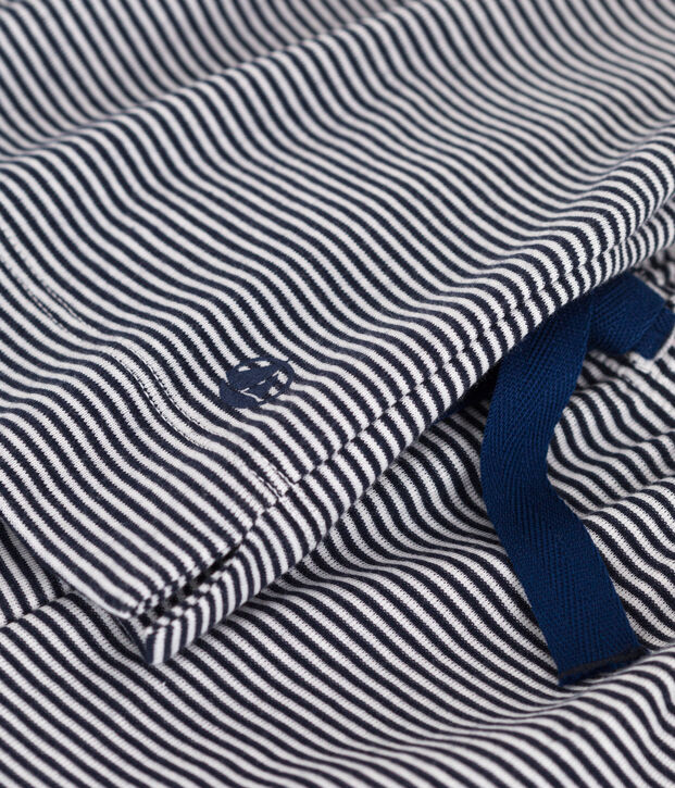 Katoenen gestreepte kinderpyjama met korte mouwen en wijde pijpen blauw/wit