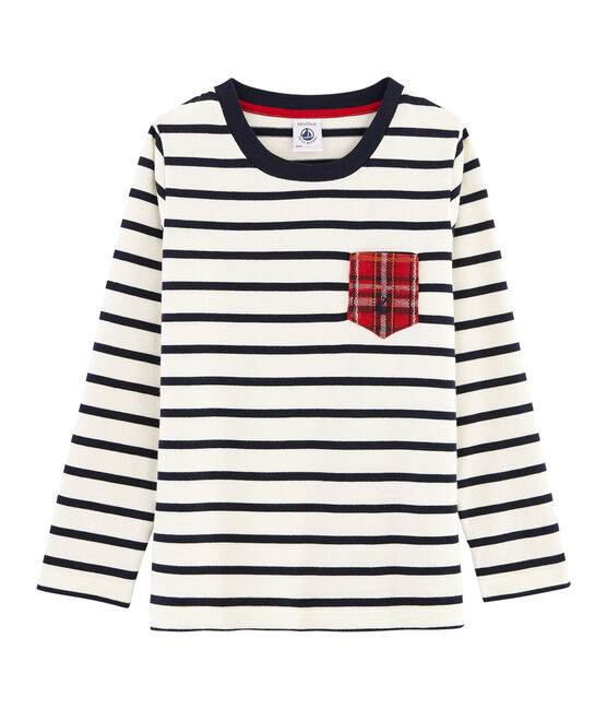 T-shirt met lange mouwen voor jongens wit MARSHMALLOW/blauw SMOKING