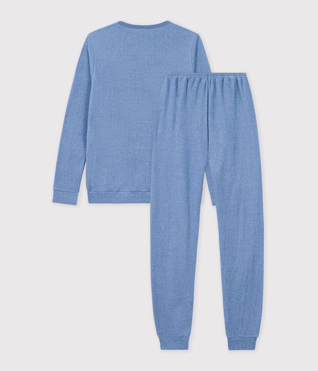 Pyjama enfant en coton &eacute;ponge uni bleu