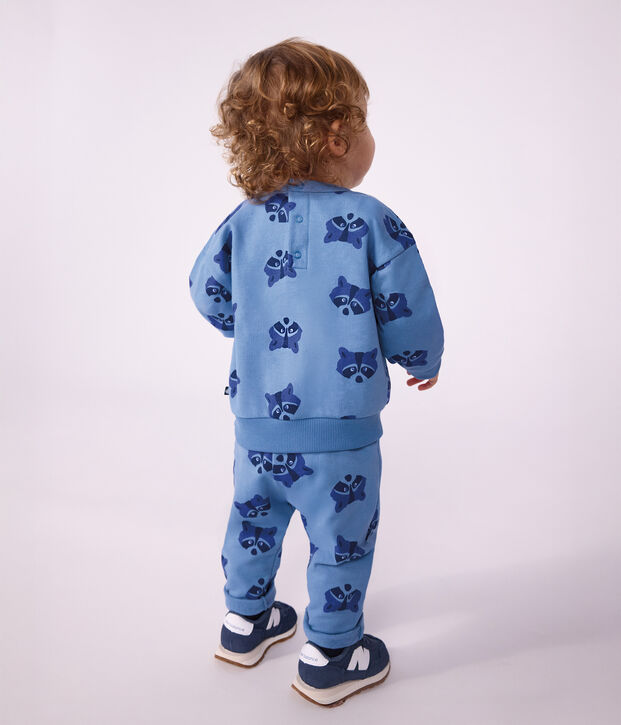 Babysetje - Sweatshirt en broekje van katoen met dierenprint blauw/multicouleur