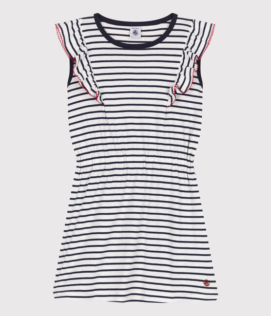 Robe enfant en coton sans manche à rayures blanc MARSHMALLOW/bleu SMOKING