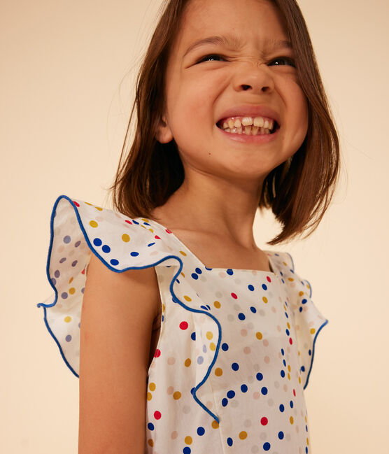 Popeline jurk zonder mouwen met print voor meisjes wit MARSHMALLOW/wit MULTICO