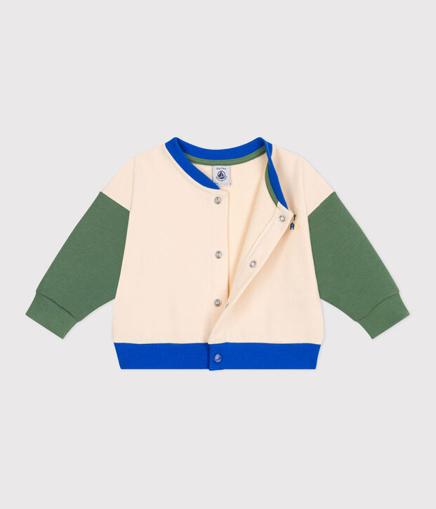 Veste teddy b&eacute;b&eacute; en coton colorblock &eacute;cru/vert