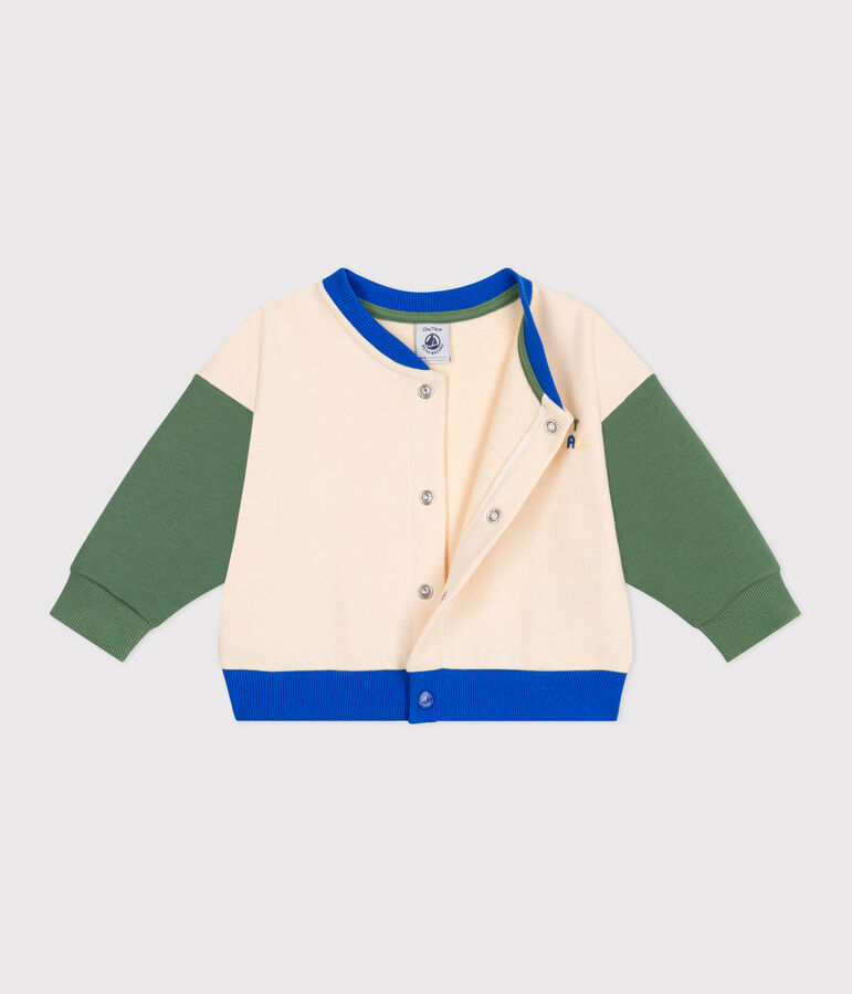 Veste teddy b&eacute;b&eacute; en coton colorblock &eacute;cru/vert