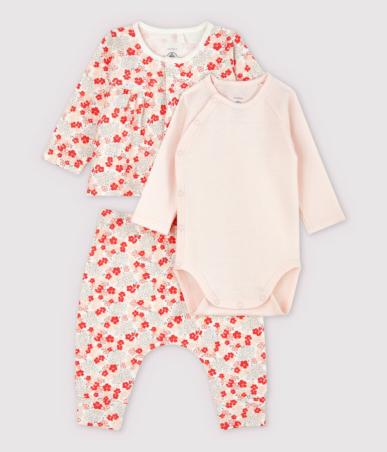 Roze 3-delige babyset van biologisch katoen wit MARSHMALLOW/wit MULTICO