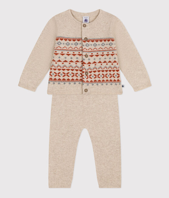 Ensemble in tricot van jacquard voor baby's beige MONTELIMAR/wit MULTICO