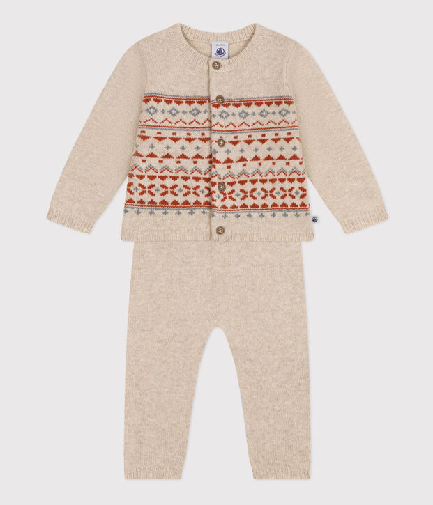 Ensemble en tricot jacquard b&eacute;b&eacute; beige/multicouleur