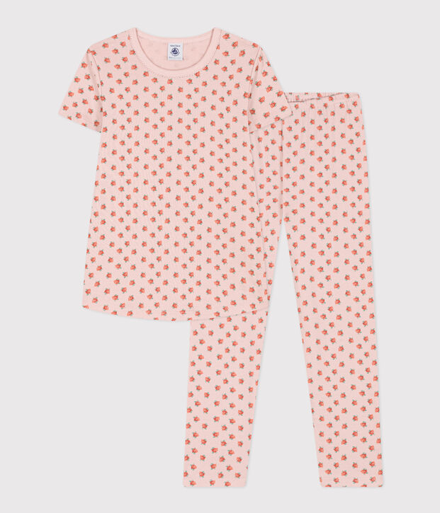 Meisjespyjama met korte mouwen in katoen roze/multicouleur