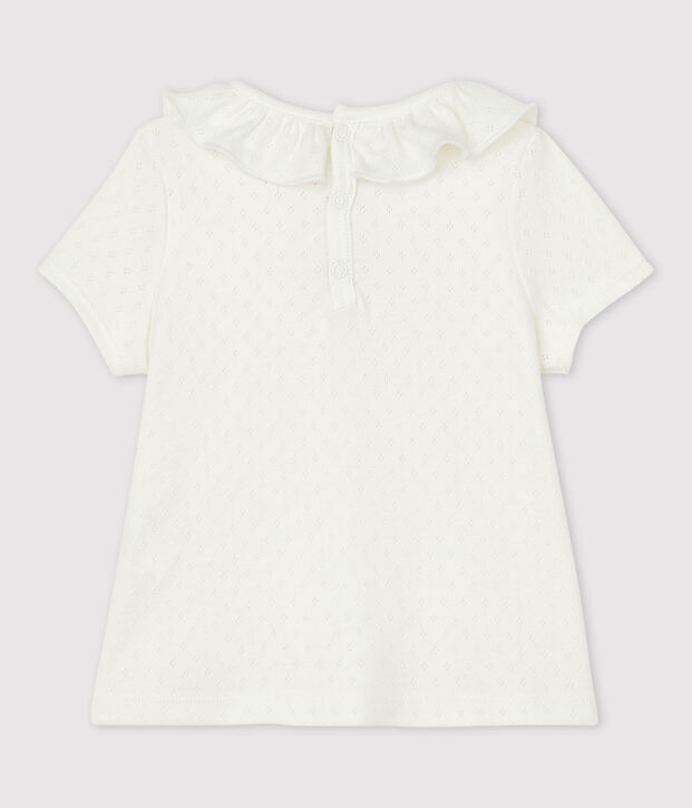 Blouse ajour&eacute;e manches courtes en coton b&eacute;b&eacute; fille blanc