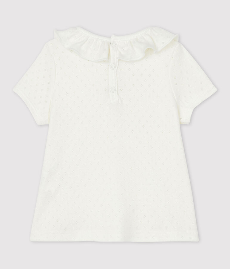 Ajour katoenen blouse met korte mouwen voor babymeisjes wit MARSHMALLOW