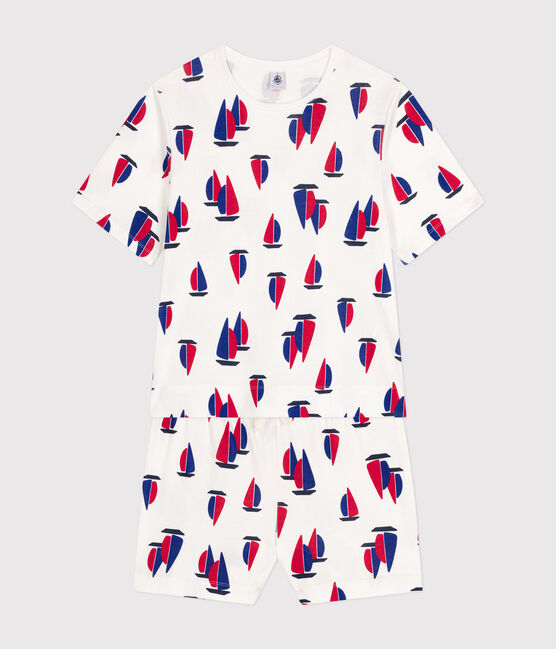 Pyjama short et tee-shirt en coton motif bateaux femme blanc MARSHMALLOW/blanc MULTICO