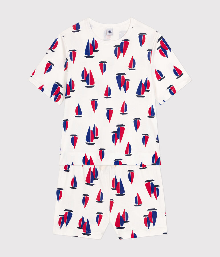 Katoenen pyjamashort en -shirt met bootjesmotief voor dames wit MARSHMALLOW/wit MULTICO